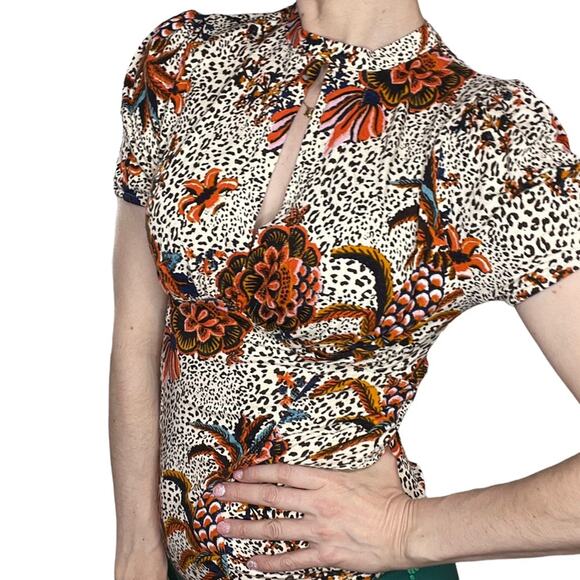Free people animal print short sleeve blouse - Picture 1 of 6